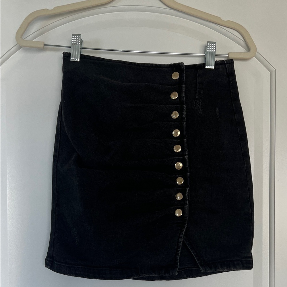 Retrofete Black Button Front Denim Mini Skirt XS NWOT - Picture 9 of 9